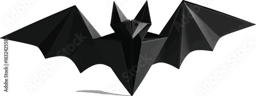 Origami bat with folded paper wings, a symbol of Halloween, darkness