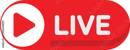 Red Live Streaming Button with Play Icon and White Text video broadcast