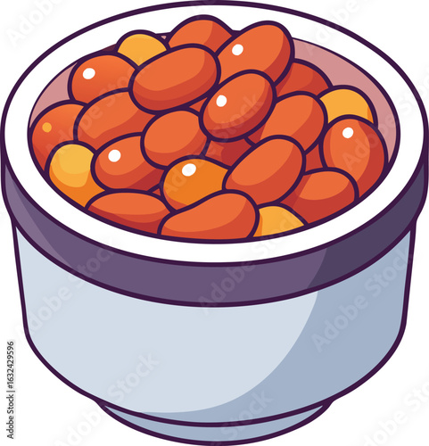 A vibrant cartoon illustration of a bowl filled with various colorful beans, likely kidney or pinto beans.