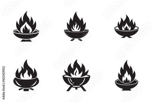 Burning flames in a bowl illustrations a collection of fiery icons for design and creative projects graphic elements for fire related themes
