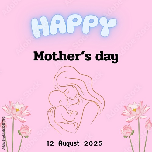 A digital graphic celebrating Mother's Day, featuring a pink background with various elements.
