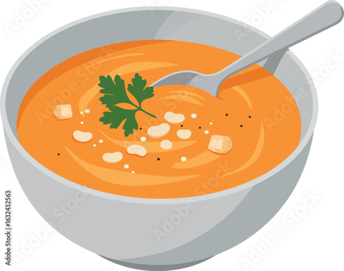 Creamy carrot soup with parsley garnish