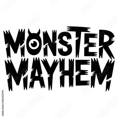 Monster Mayhem Logo in black and white design 