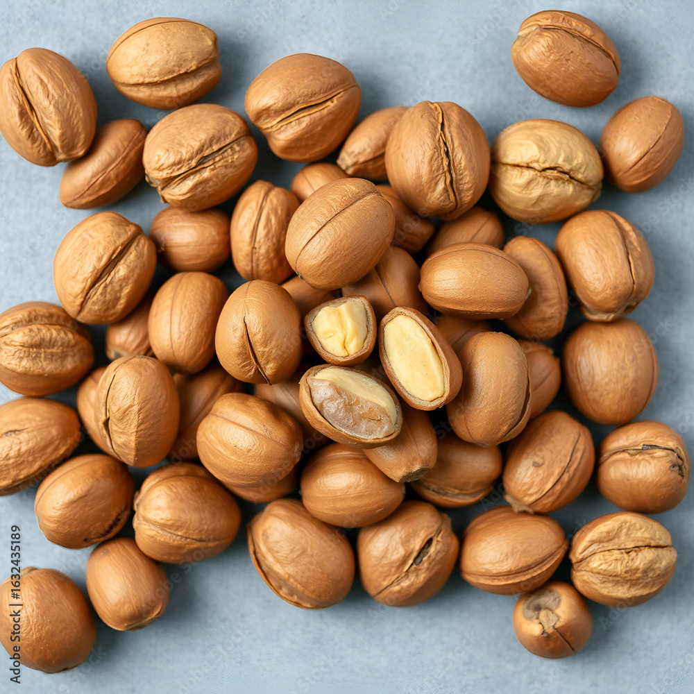 Obraz premium Many delicious Brazil nuts as background, top view