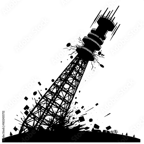 Black and White Vector Silhouette of a Boy Standing in Rubble