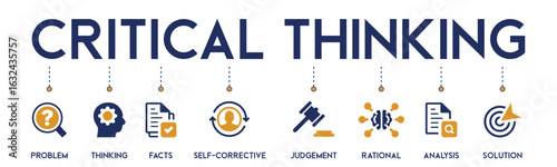 Critical Thinking website icons vector concept illustrated with an icons of problem, thinking, solution, analysis, rational, self-corrective, judgement, facts