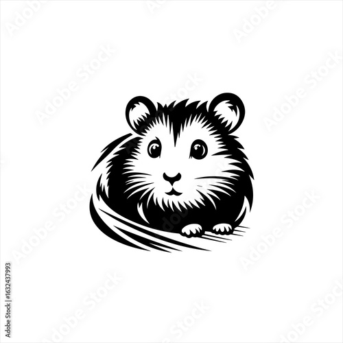 Cute black and white hamster illustration with big eyes