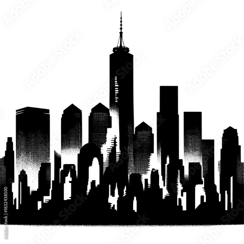 Black and White Vector Silhouette of a City Skyline with Missing Buildings