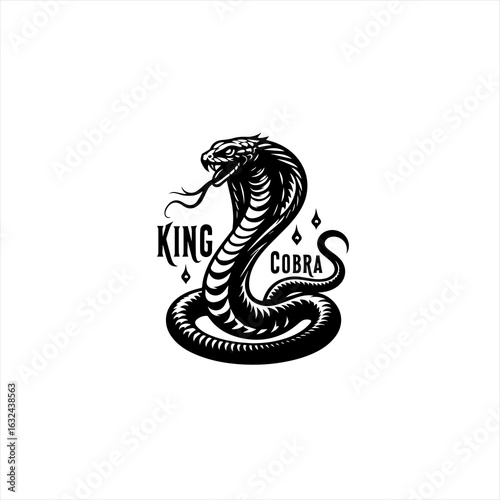 King cobra striking pose with text and decorative elements
