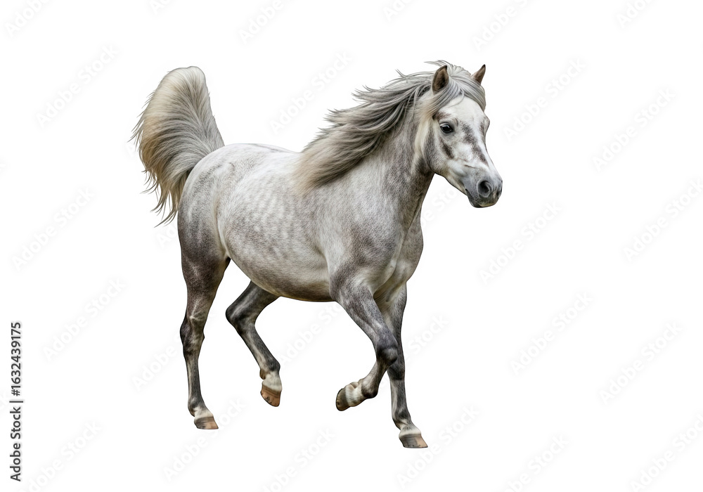Obraz premium A majestic arabian horse with a flowing mane and tail, captured in motion, isolated on transparent background, embodying grace, power, and endurance