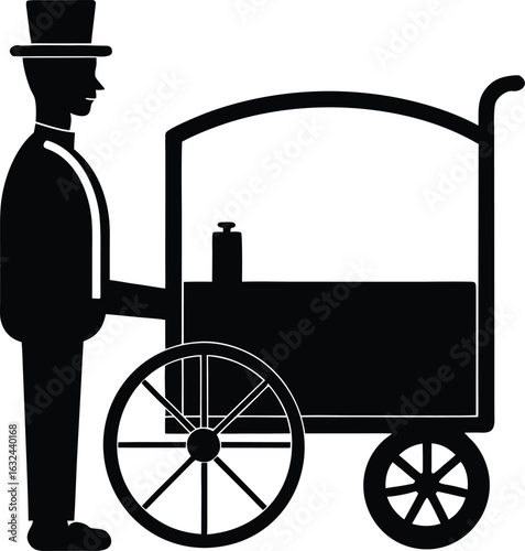 black silhouette a bellhop cart on white backgroun.eps