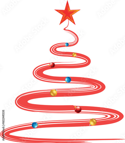 Christmas Tree Vector on white. Red Christmas Tree Painted illustration. Sketch, drawn or painted artistic illustration of a x mas tree. Ribbon Christmas Stylish Tree. Vector can be to any size.