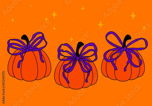 Halloween background with pumpkins. Autumn design, Halloween decorations, party invitation or seasonal design. Pumpkin season