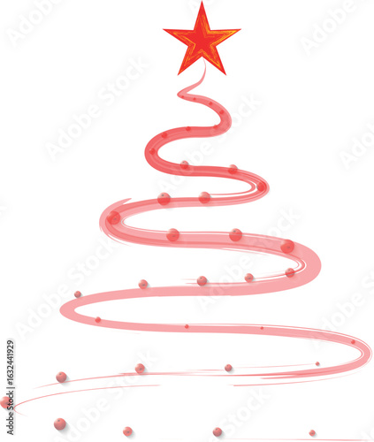 Christmas Tree Vector on white. Red Christmas Tree Painted illustration. Sketch, drawn or painted artistic illustration of a x mas tree. Ribbon Christmas Stylish Tree. Vector can be to any size.