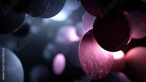 Abstract Spherical Shapes. Capturing the essence of modern art, a cluster of ethereal, sphere forms float, each subtly different, bathed in a play of light and shadow. Background.