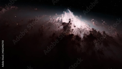 Celestial Clouds. A breathtaking scene of vast, ethereal clouds illuminated from above, against the backdrop of the cosmos, evoking a sense of wonder and the mysteries of the universe. Background.