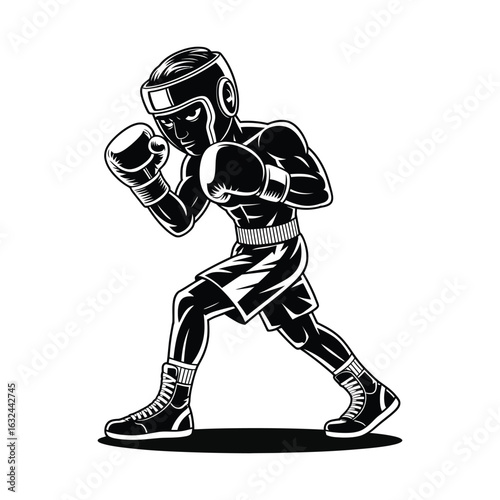 Cartoon boxing athlete sports training character vector silhouette isolated on white background
