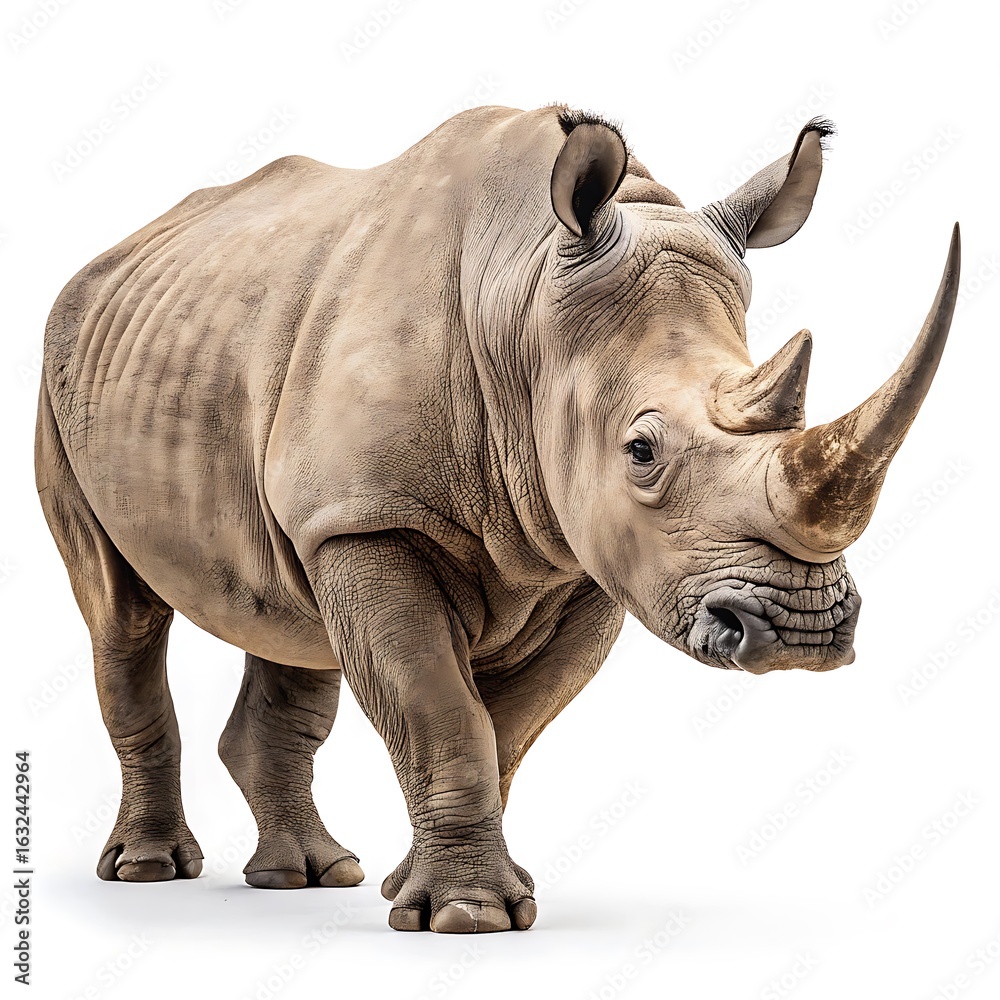 Fototapeta premium white and Close up of a rhinoceros standing isolated on white background