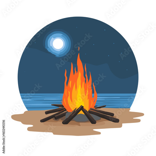 Firecamp on the beach clipart
