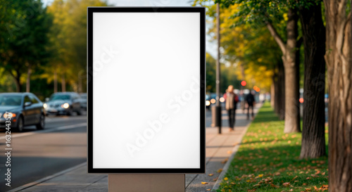 Large Blank Billboard Mockup on a Busy Autumn City Street