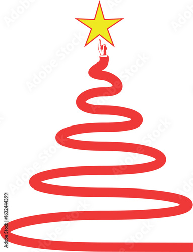 Christmas Tree Vector on white. Red Christmas Tree Painted illustration. Sketch, drawn or painted artistic illustration of a x mas tree. Ribbon Christmas Stylish Tree. Vector can be to any size.
