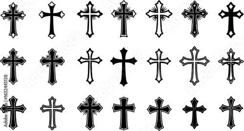 Christian cross icon set. Religion, latin cross silhouette, faith cross, crosses - stock vector.