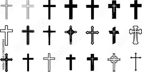Christian cross icon set. Religion, latin cross silhouette, faith cross, crosses - stock vector.