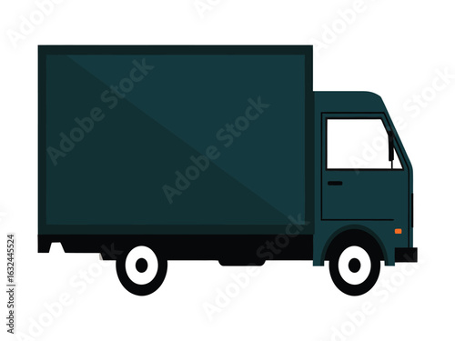 Vector illustration of a dark green delivery truck. Isolated commercial vehicle for logistics, freight, and transportation services.
