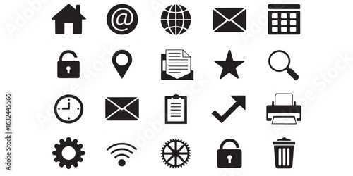 Vector illustration collection of contact detail icons, including symbols for personal and professional info like name.