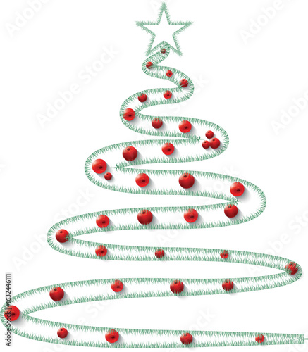Christmas Tree Vector on white. Red Christmas Tree Painted illustration. Sketch, drawn or painted artistic illustration of a x mas tree. Ribbon Christmas Stylish Tree. Vector can be to any size.