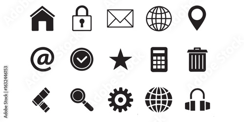 Vector illustration collection of contact detail icons, including symbols for personal and professional info like name.