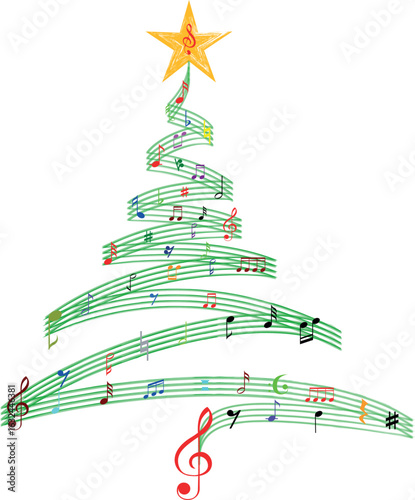 Christmas Tree Vector on white. Red Christmas Tree Painted illustration. Sketch, drawn or painted artistic illustration of a x mas tree. Ribbon Christmas Stylish Tree. Vector can be to any size.