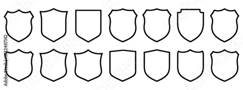 Collection of blank shield emblems and badges for custom design projects and branding