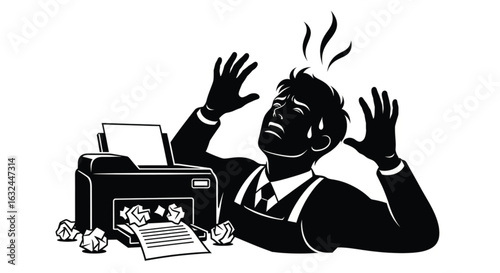 Stressed Man Holding Head at Work Desk