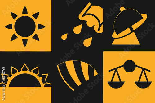 Set of high quality icons Bold Geometric Icons In Yellow And Black With Abstract Elements vector illustration