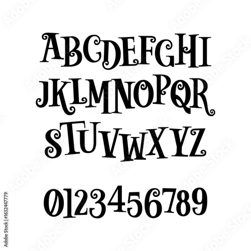 Elegant and Ornate Swirly Font Alphabet and Numbers