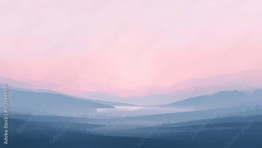 Fototapeta premium Pastel Mountain Landscape Minimalist Sunset Nature Scene