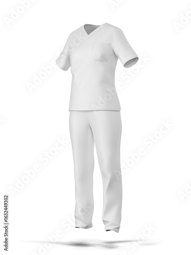 Blank White Medical Scrub Uniform Set 3D Render