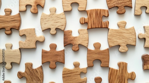 Fototapeta Naklejka Na Ścianę i Meble -  Wooden Puzzle Pieces Forming Flowchart Design, Symbolizing Problem-Solving and Strategic Planning