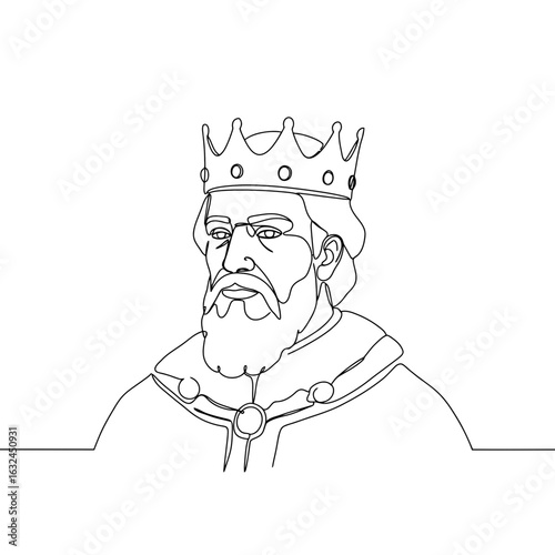 Line art vector of king wearing a crown and with beard. Royalty, men power concept. Dinasties and rulers concept. Historical traditions. Masculinity