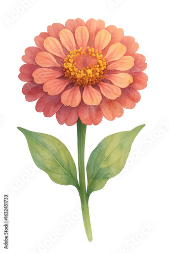 Zinnia Flower in Watercolor style on transparent background. Plant, floral