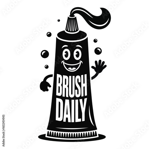 Toothpaste tube mascot dental hygiene cartoon vector silhouette isolated on white background.