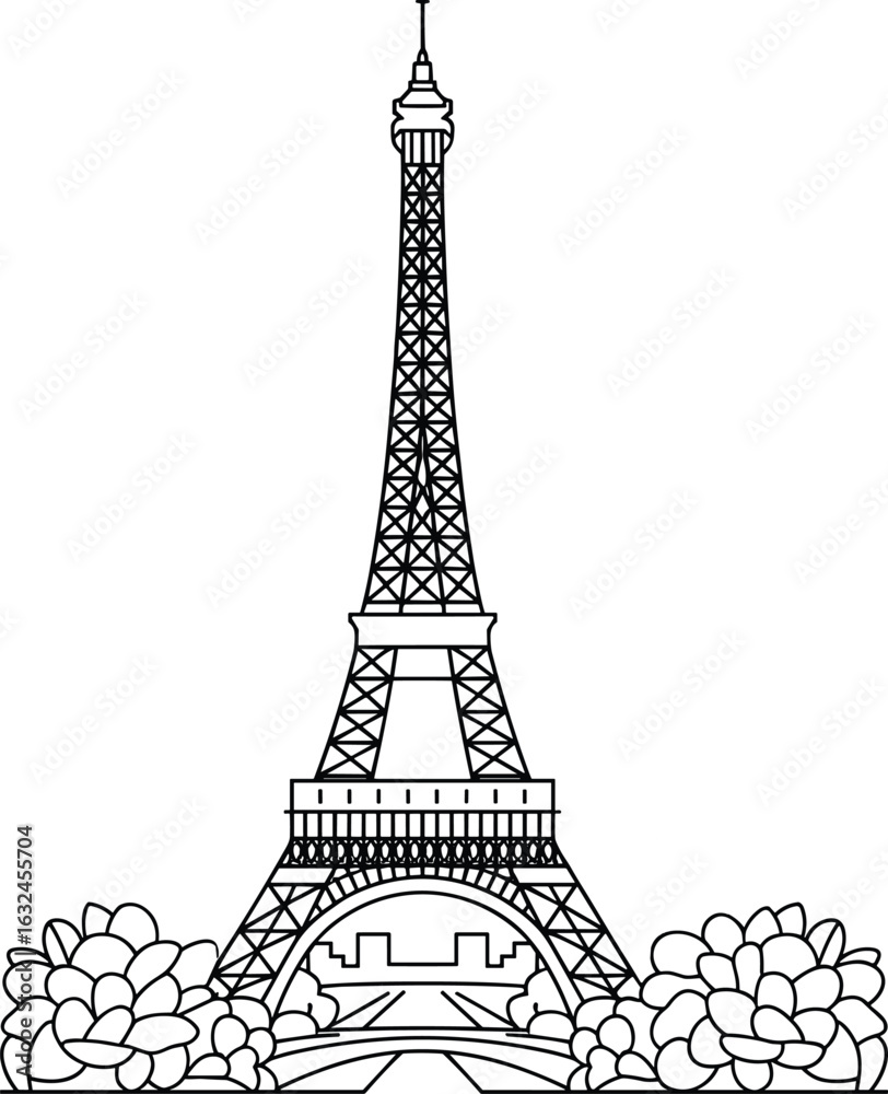 Fototapeta premium Elegant Tower Landmark Sketch, Architectural Drawing, Vintage Travel Illustration.