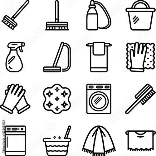 Collection of house cleaning and sanitation line icons. Clean vector symbol bundle.