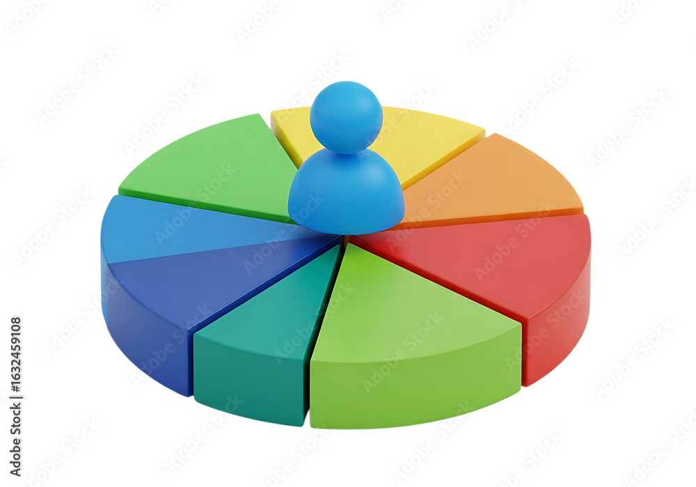 Fototapeta premium Colorful pie chart with blue person icon isolated on a transparent background data analysis