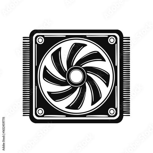 CPU cooler fan illustration, computer hardware icon, technology concept graphic