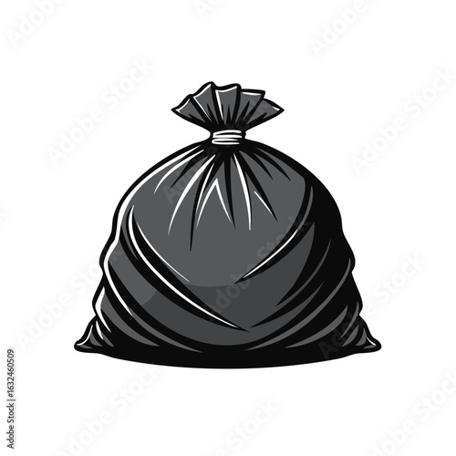 Heavy Duty Black Trash Bag Tied Closed Full of Garbage