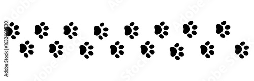 black paw prints arranged in a straight line from left to right