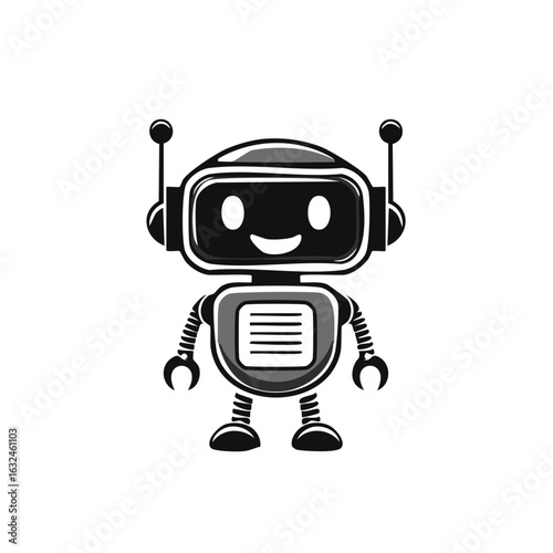 Friendly cartoon robot vector icon. Cute AI assistant mascot character illustration.