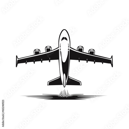 Aircraft Taking Off Black and White Illustration Airline Transportation Flying Travel Business Trip Icon Graphic Design Element